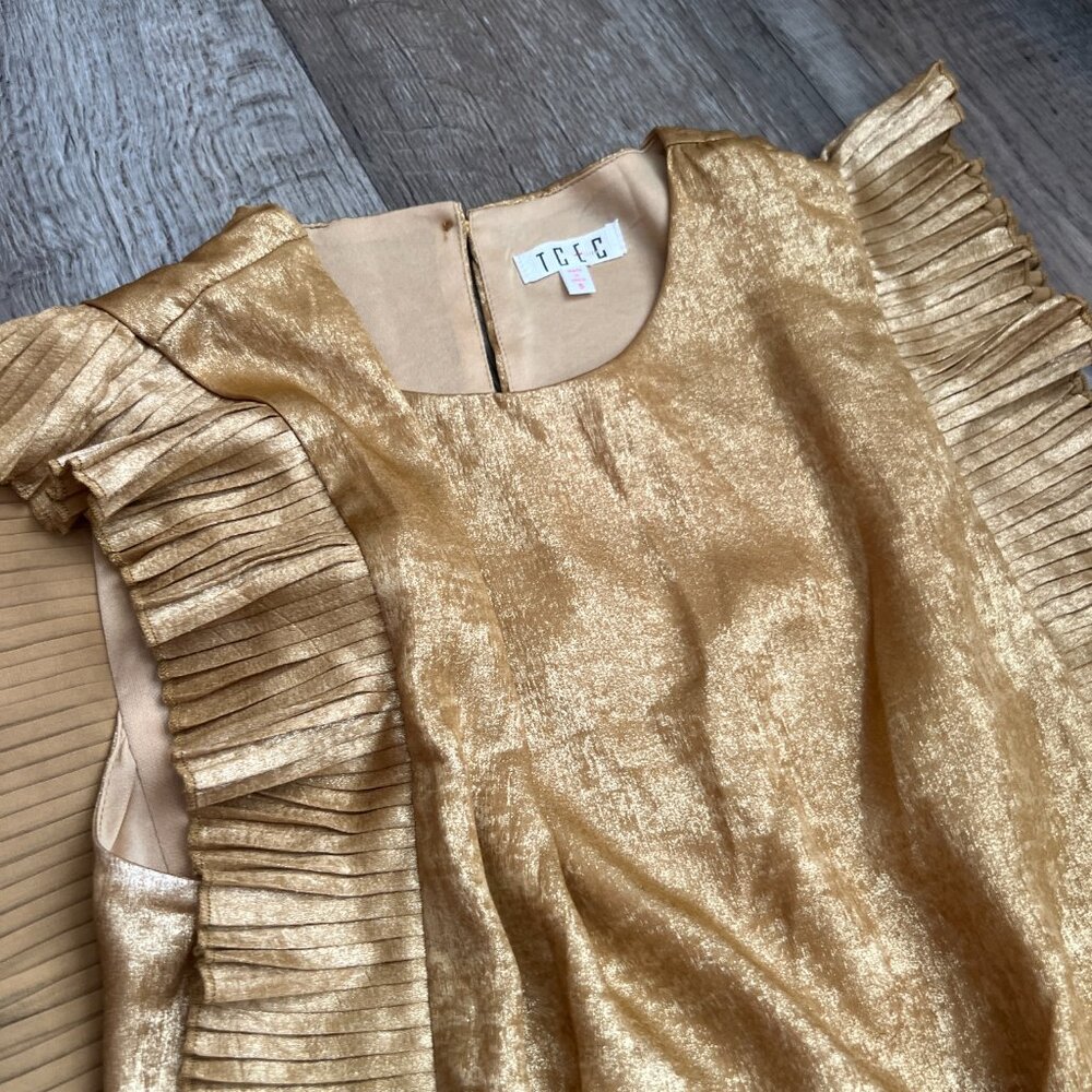 TCEC Metallic Gold Ruffled Mini Dress size‎ small - Picture 11 of 12